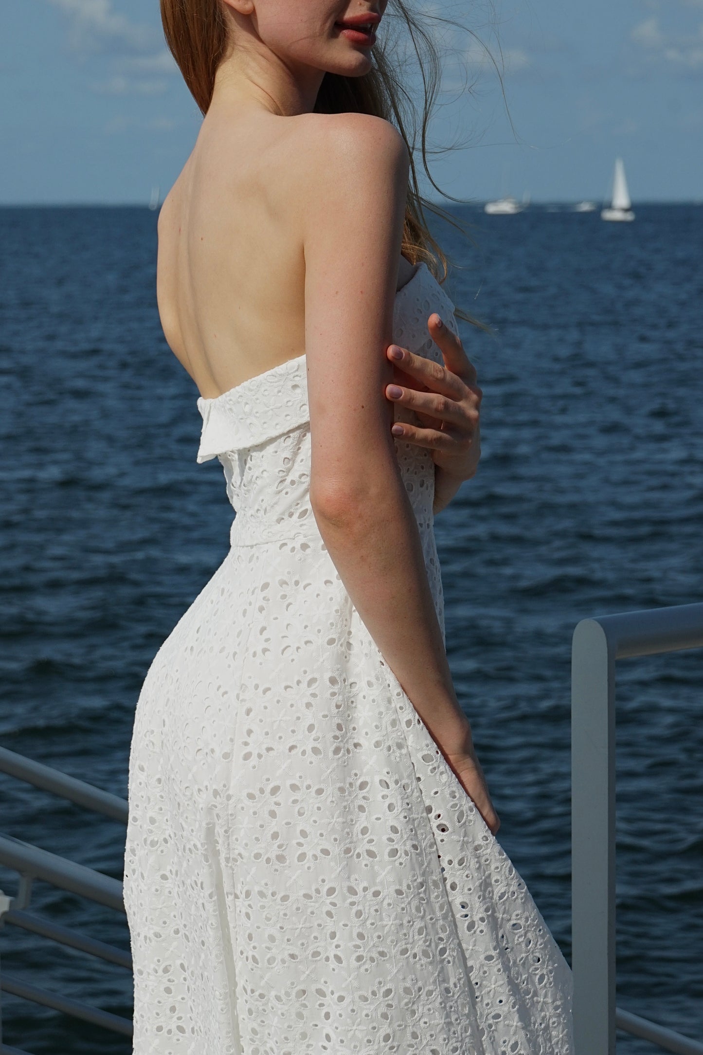 Eyelet Strapless Midi Dress