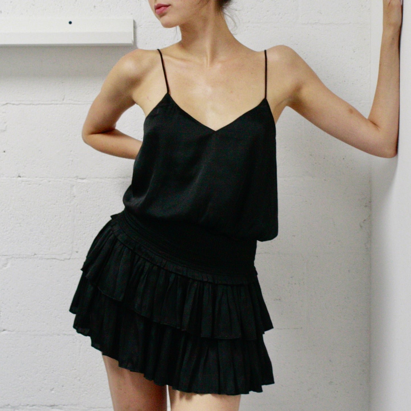 Mystra Silky Smocked Layered Skirt