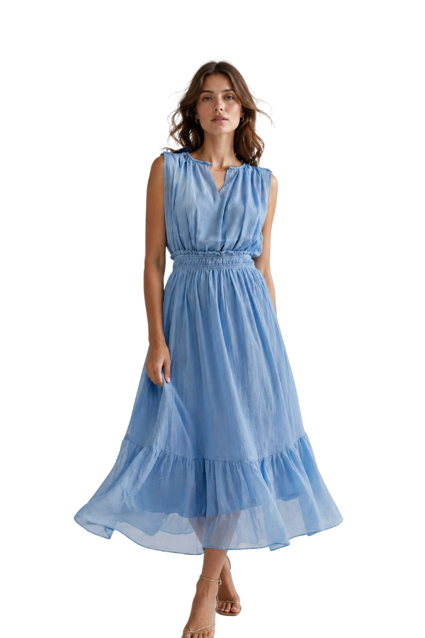 margot midi dress The Margot Sheer Midi Dress Sky Blue / L