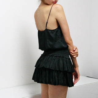 Mystra Silk Crop Top in black, back view with open back and thin straps