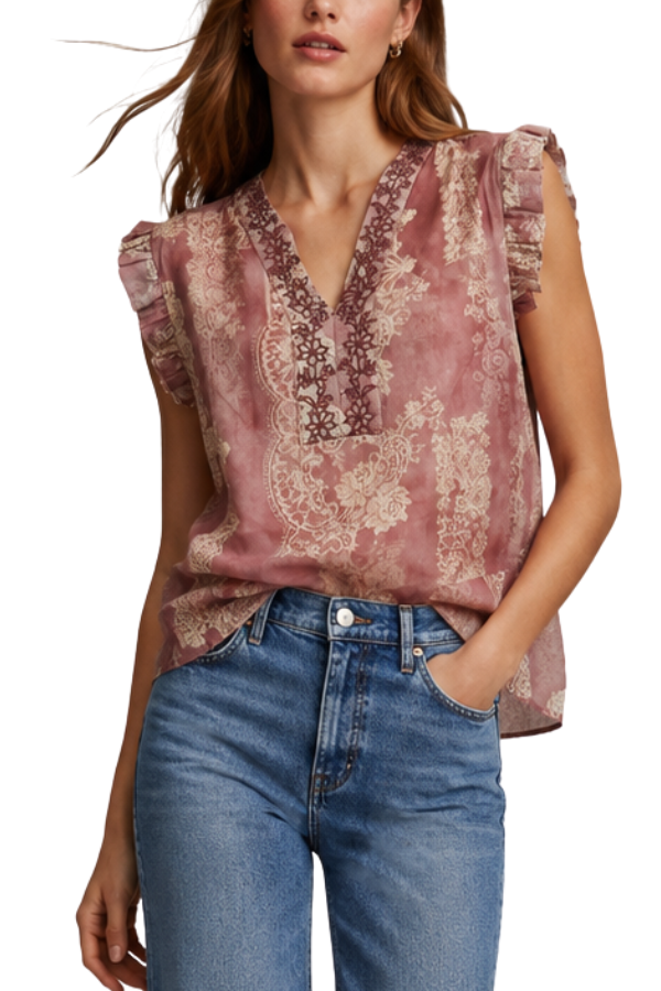 The Vivi Ruffled Vneck Relaxed Fit Blouse - pookie and sebastian