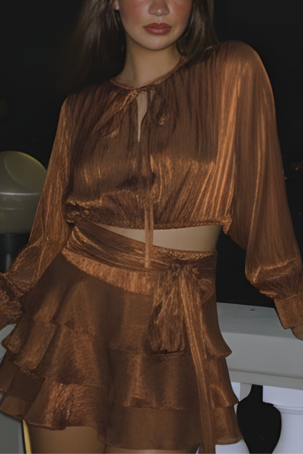 The Bronze Silk Ruffle Top