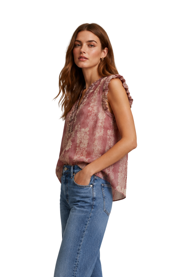 The Vivi Ruffled Vneck Relaxed Fit Blouse - pookie and sebastian