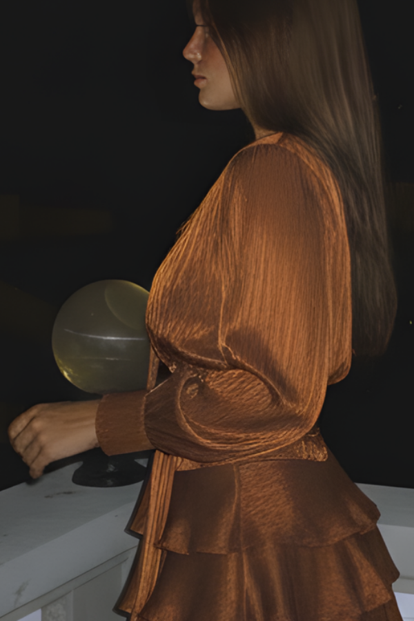 The Bronze Silk Ruffle Top