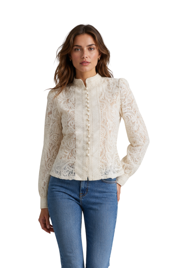 The Eleanor Ivory Lace Button-Front Blouse - pookie and sebastian