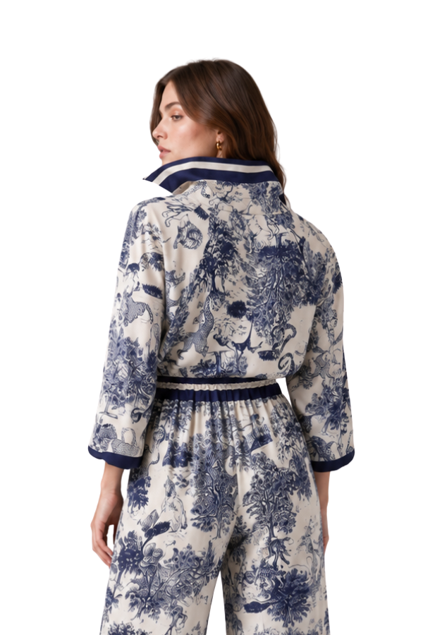 The Beatrice Toile Safari-Print Satin Blouse
