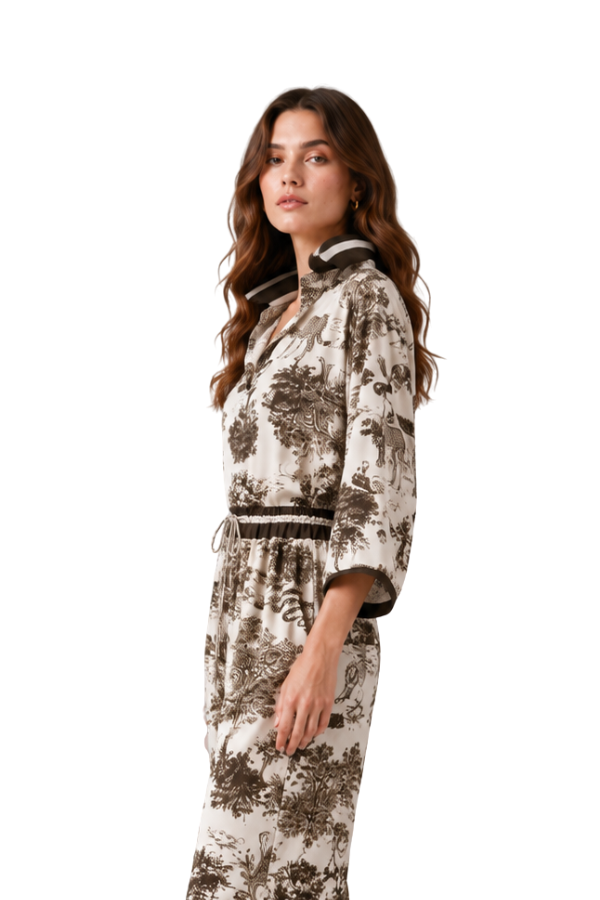 The Beatrice Toile Safari-Print Satin Blouse