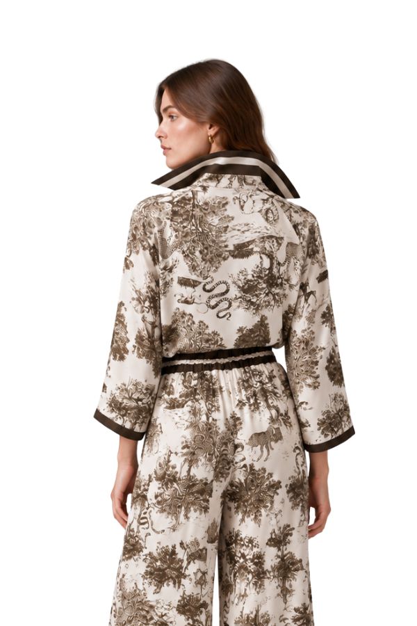 The Beatrice Toile Safari-Print Satin Blouse