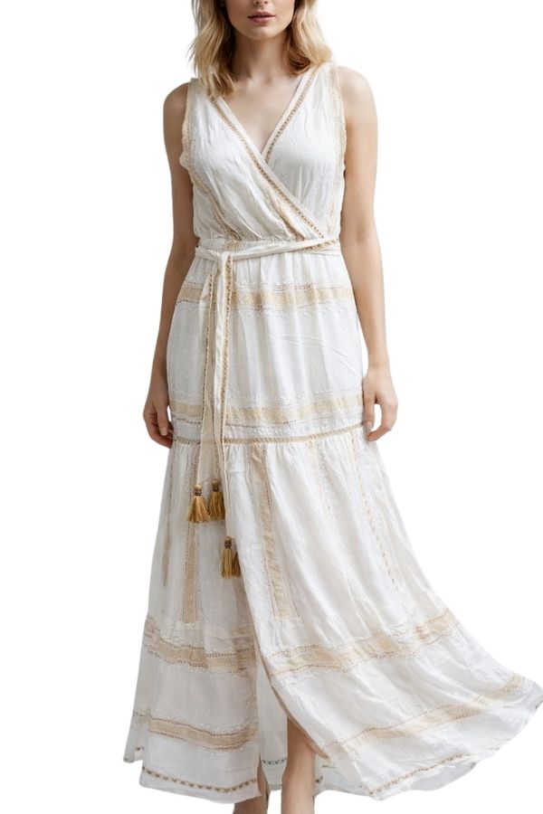 The Capri Gold Stripe V-Neck Maxi Dress