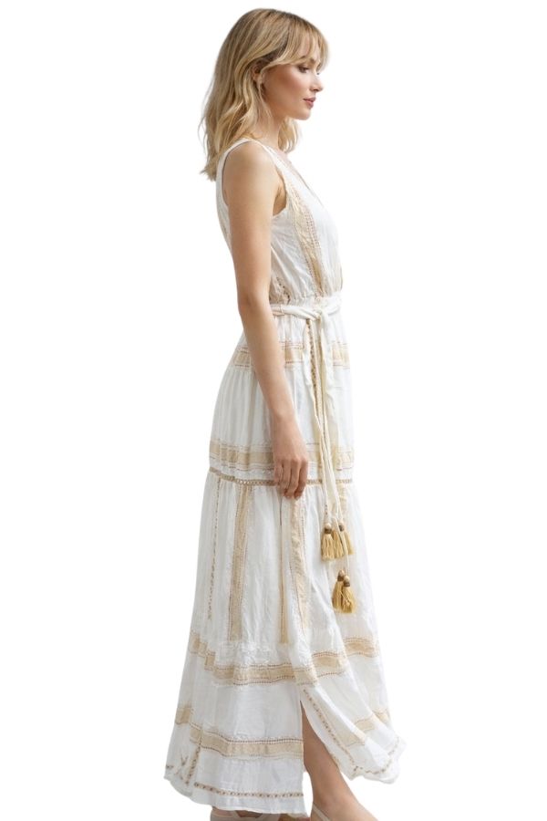 The Capri Gold Stripe V-Neck Maxi Dress