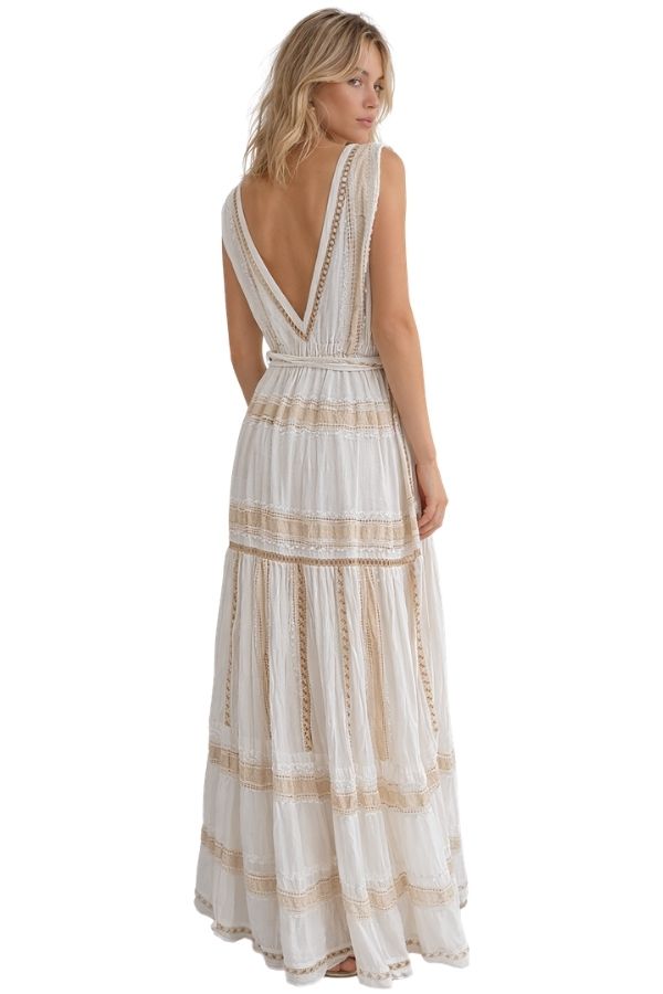 The Capri Gold Stripe V-Neck Maxi Dress