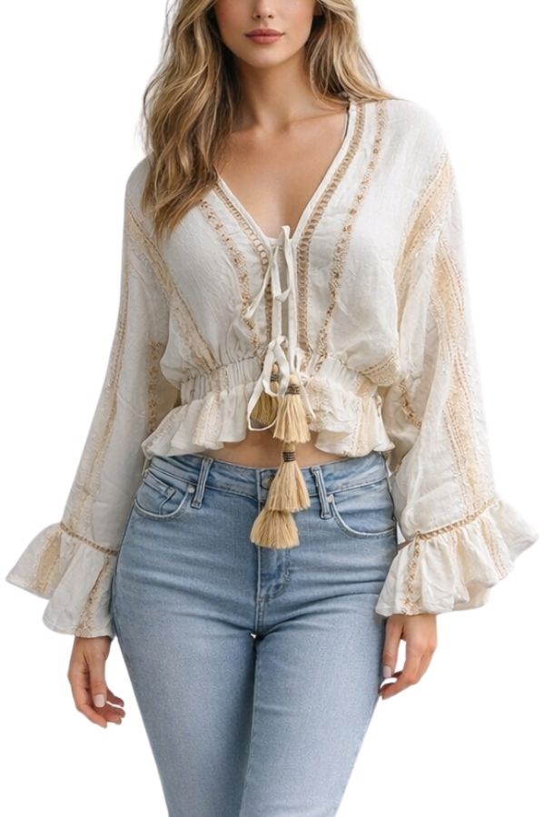 The Capri Gold Stripe Tie Front Blouse