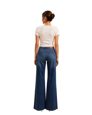 Ivey Rolled Edge Ultra Soft Crop Sweater in cream, back view with a round neckline and cropped hem