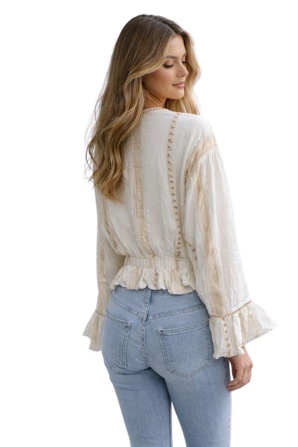 The Capri Gold Stripe Tie Front Blouse