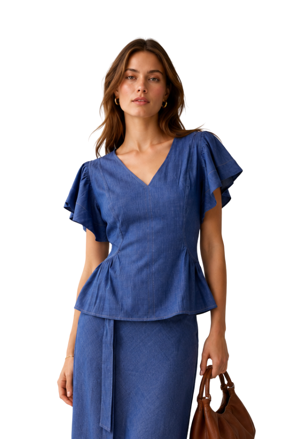 The Bianca Vneck Back Zipper Closure Blouse - pookie and sebastian