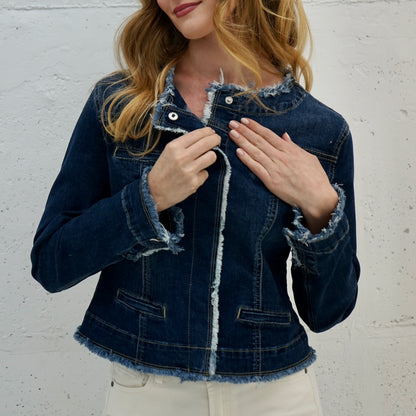 denim jacket with raw hem edge