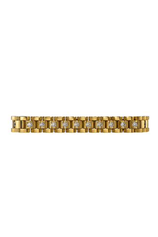 Like Watch Band in gold, flat view of the link bracelet with inset clear crystals