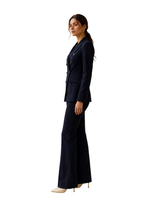 Angela Double Breasted Blazer in navy, side view showing the fitted waist and sleeve