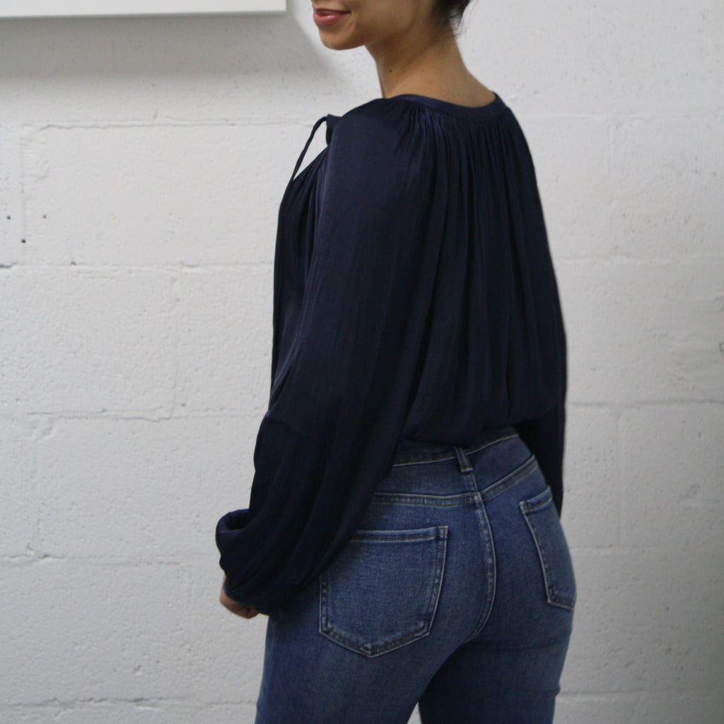 Jimena Split Tie Neck Long Sleeve Blouse Pookie and Sebastian