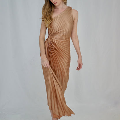 One Shoulder Pleated Maxi Dress