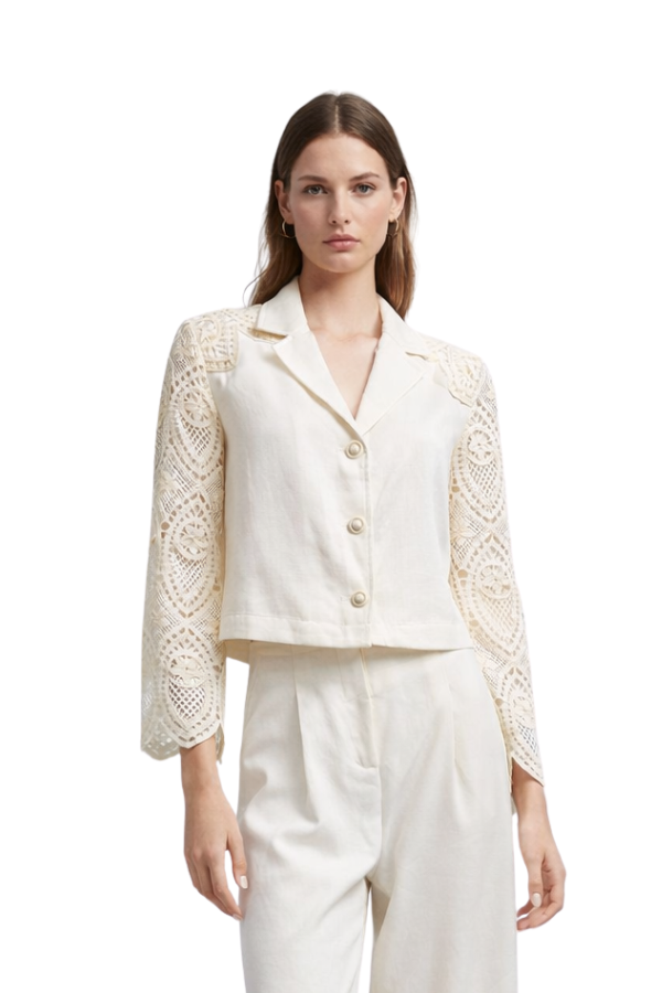The Iris Collar Lace Long Cropped Jacket