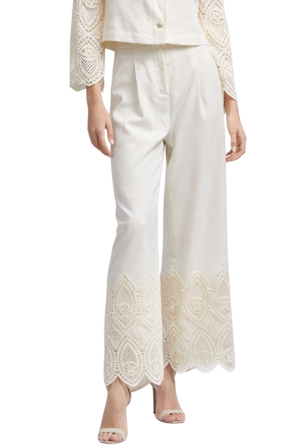 The Iris Zip Fly Closure Full Length Pants With Crochet