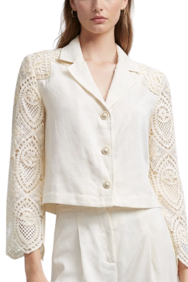 The Iris Collar Lace Long Cropped Jacket