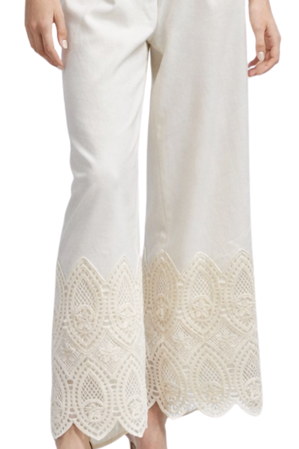 The Iris Zip Fly Closure Full Length Pants With Crochet
