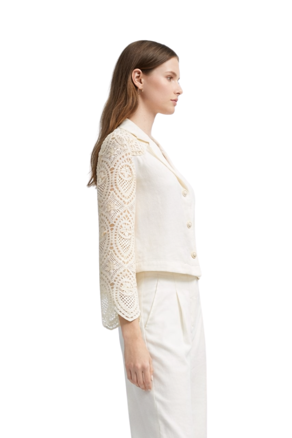 The Iris Collar Lace Long Cropped Jacket