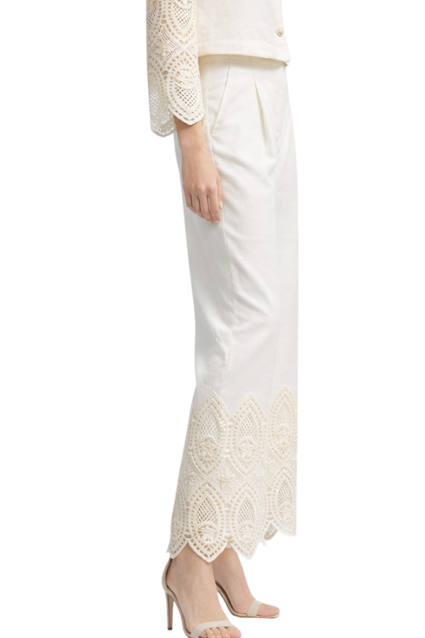 The Iris Zip Fly Closure Full Length Pants With Crochet