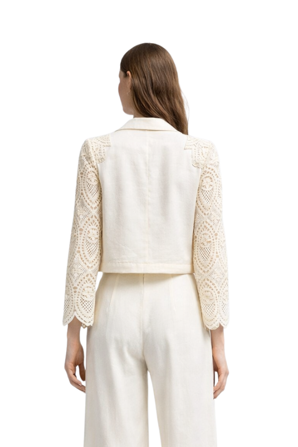 The Iris Collar Lace Long Cropped Jacket