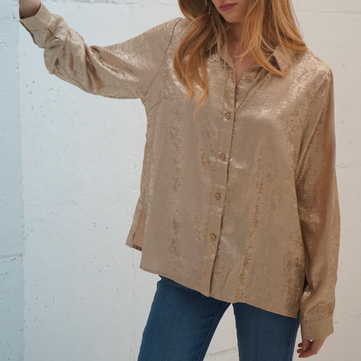 Brushed Satin Button Front Shirt