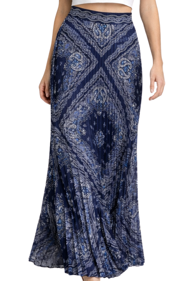The Midnight Print Pleated Midi Skirt