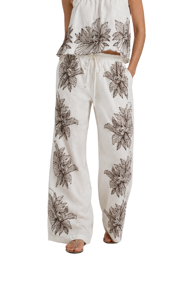 The Perla Embroidered Wide Leg Drawstring Pant