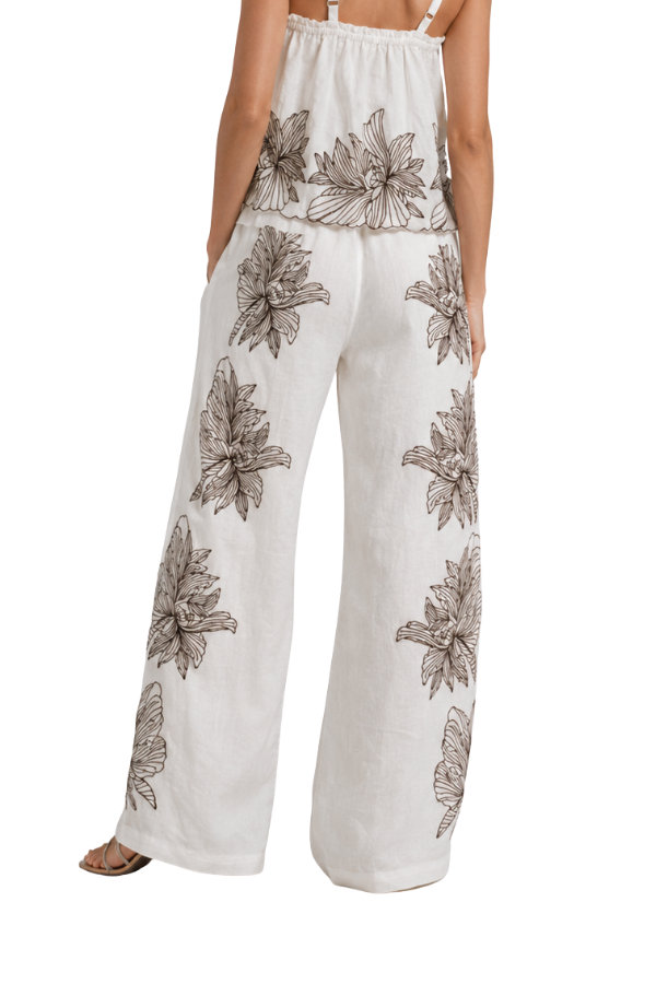 The Perla Embroidered Wide Leg Drawstring Pant