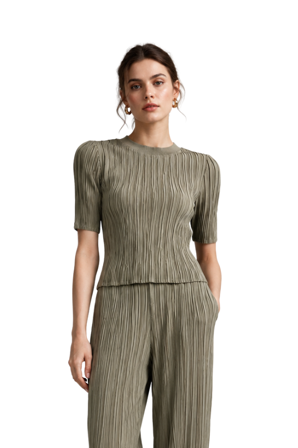 The Elodie Olive Pleated Mock Neck Top