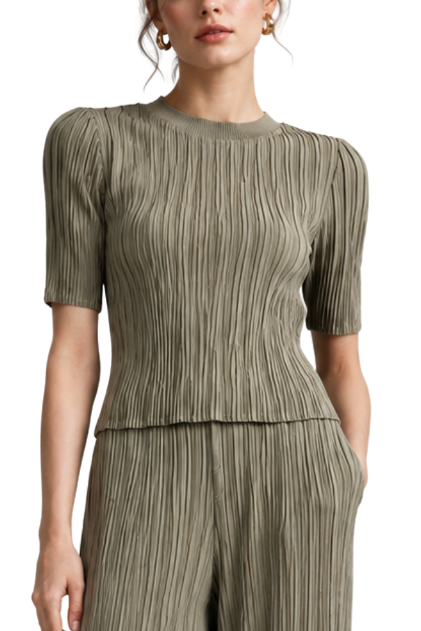 The Elodie Olive Pleated Mock Neck Top