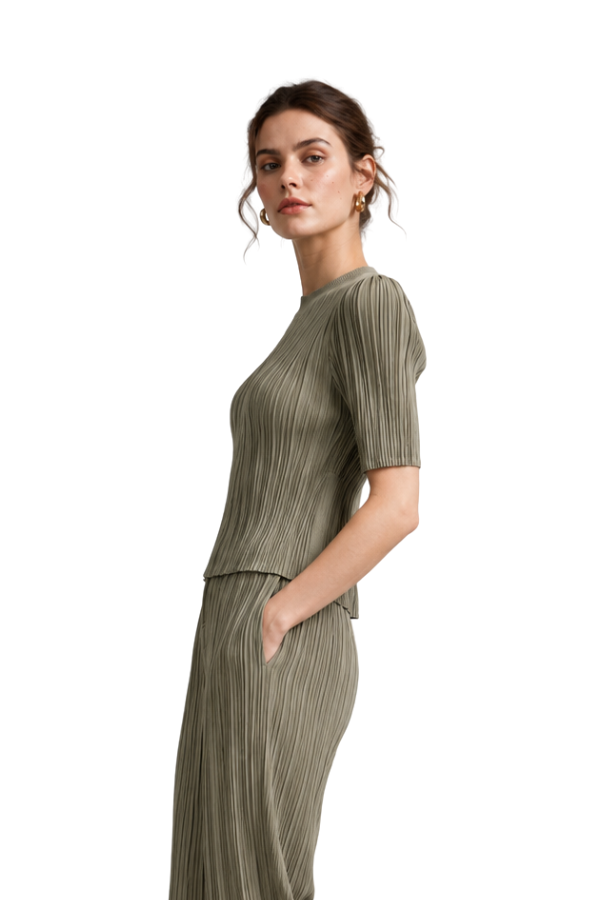 The Elodie Olive Pleated Mock Neck Top