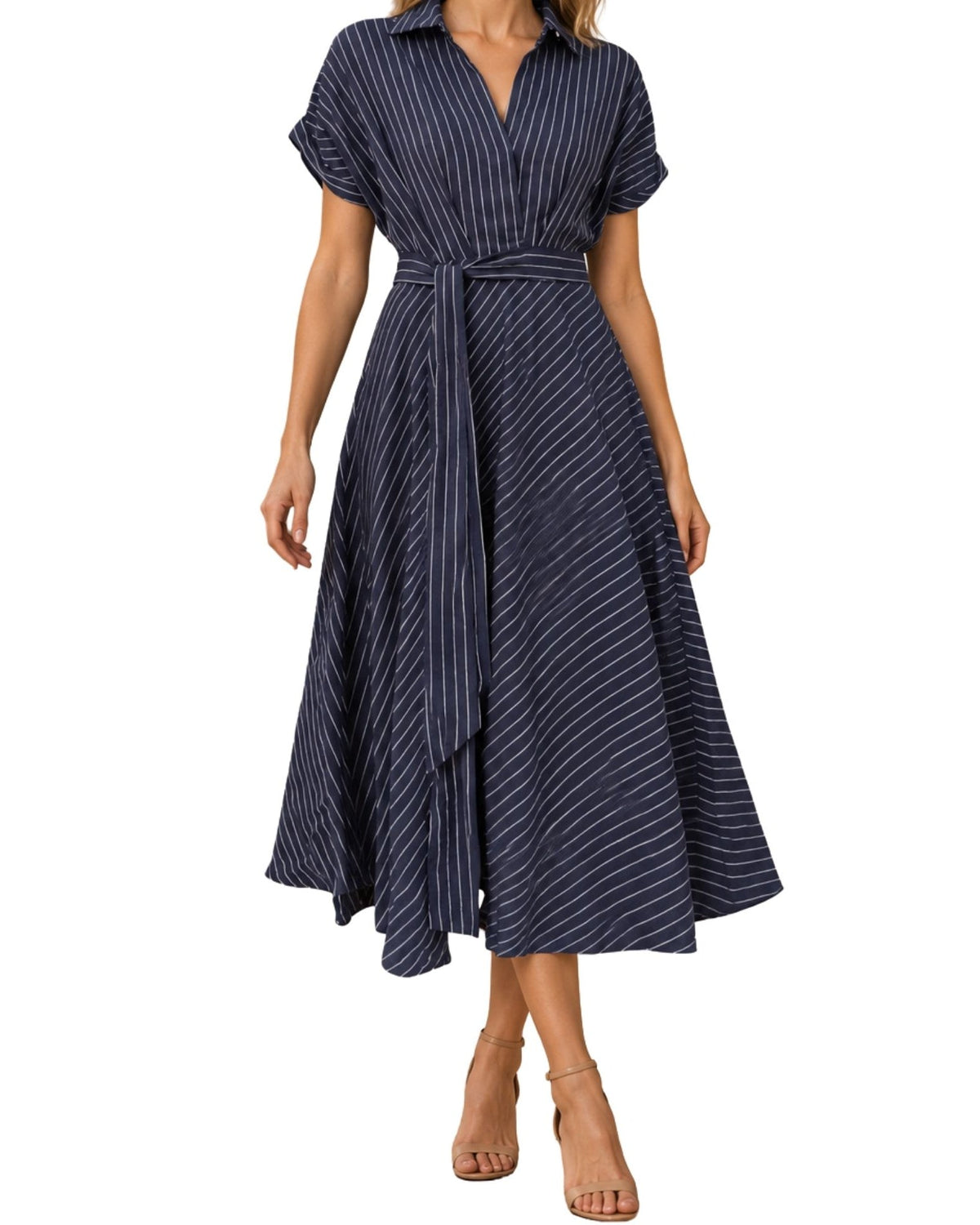 The Marigold Stripe Belted Midi-Dress - pookie and sebastian