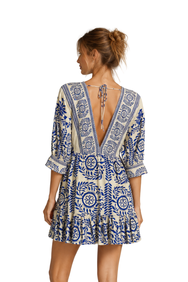 The Aida Tie Front Border Printed Mini Dress