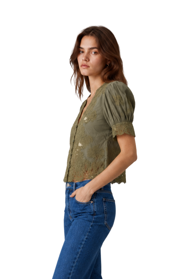 The Ursula Lace Trim Puff Sleeve Blouse