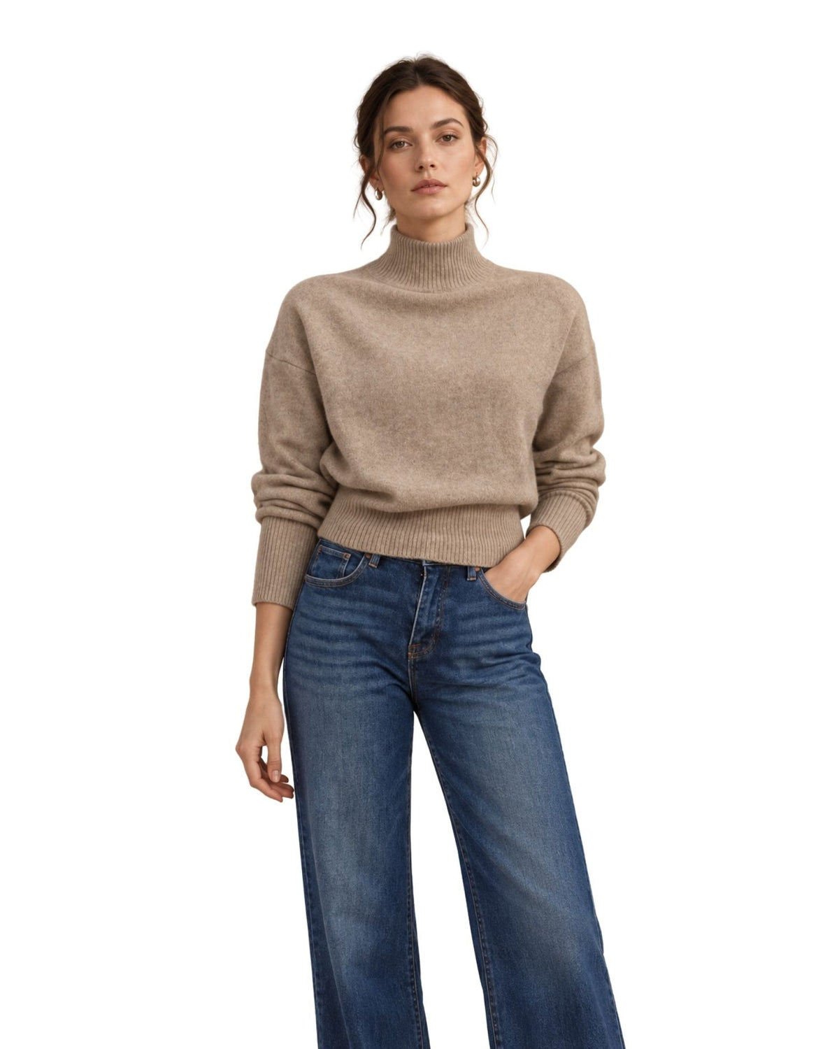 The Elina Mock Neck Knit Sweater - Light Mocha - pookie and sebastian