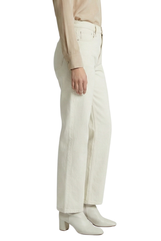 Juliette Wide Leg Jean in off-white, side view with white ankle boots