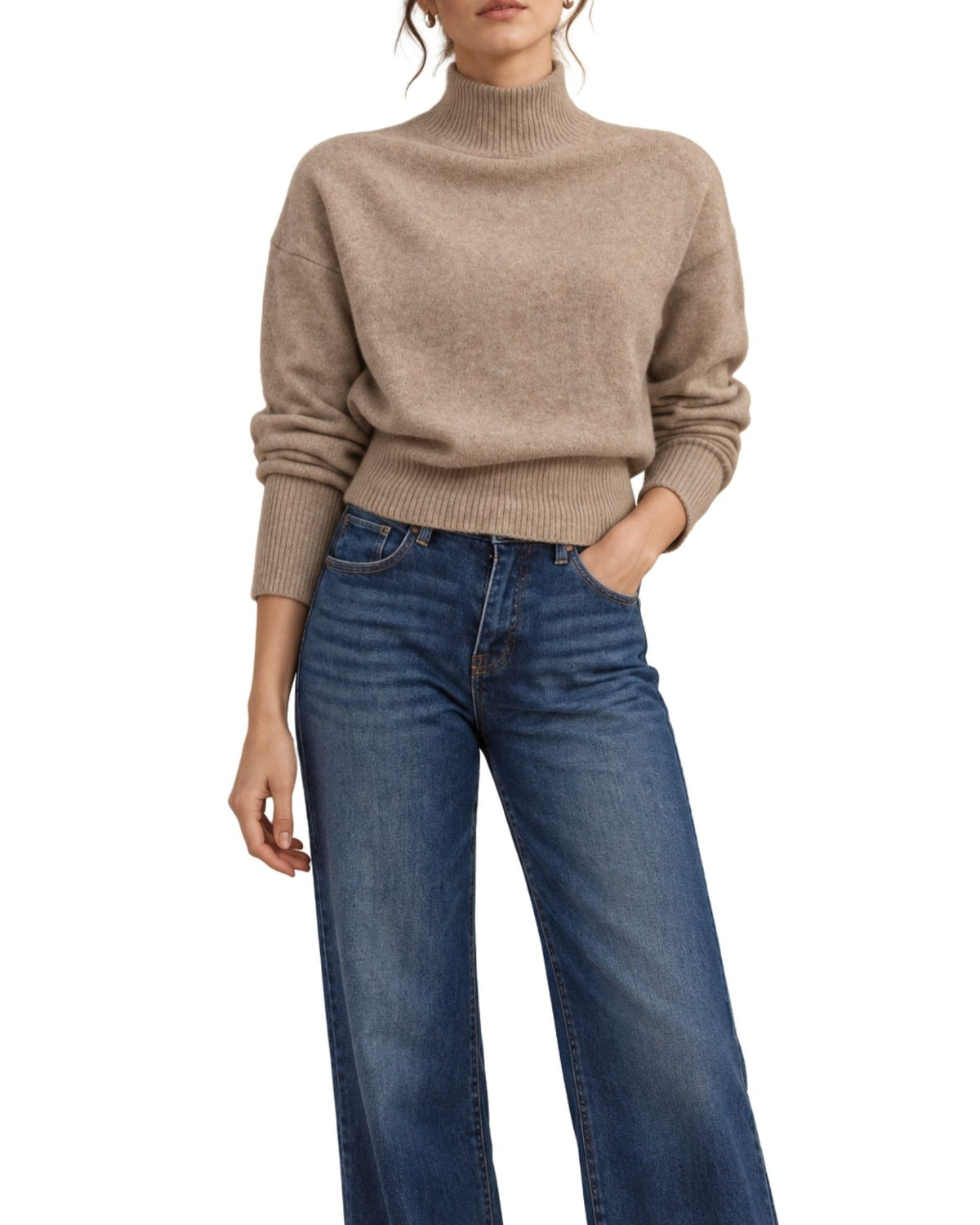 The Elina Mock Neck Knit Sweater - Light Mocha - pookie and sebastian