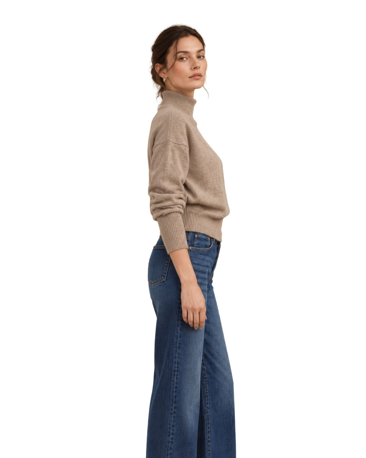 The Elina Mock Neck Knit Sweater - Light Mocha - pookie and sebastian