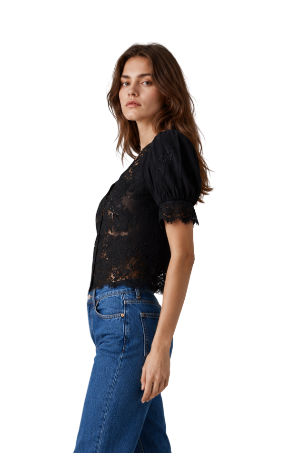 The Ursula Lace Trim Puff Sleeve Blouse