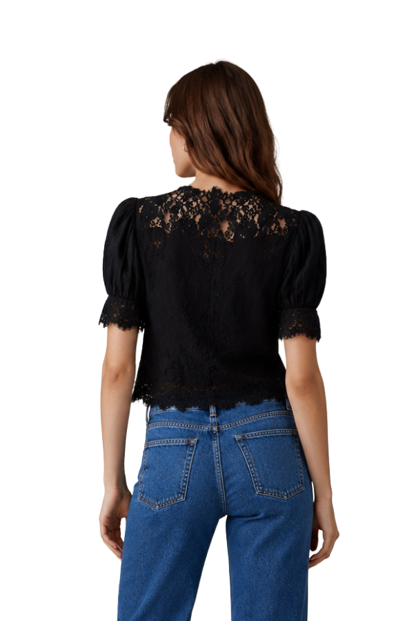 The Ursula Lace Trim Puff Sleeve Blouse