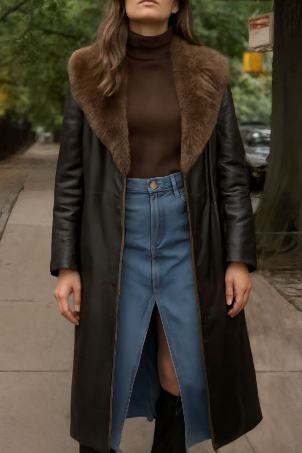 The Isolde Fur Collared Vegan Leather Trench