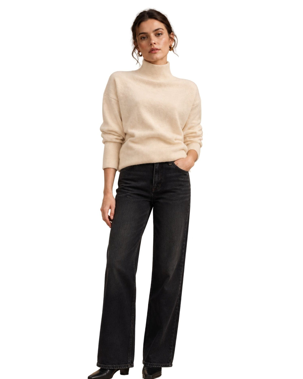 The Elina Mock Neck Knit Sweater - Cream - pookie and sebastian