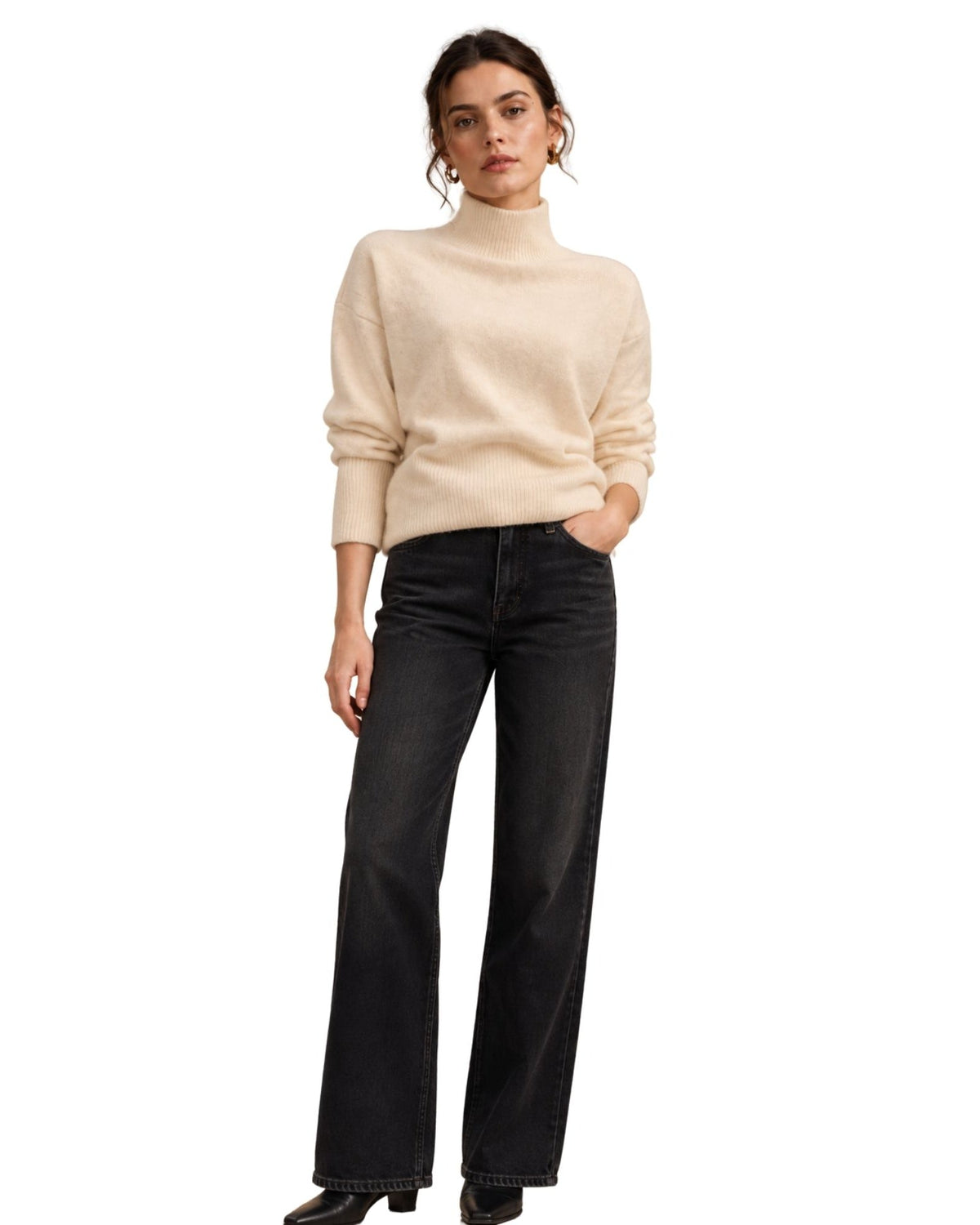 The Elina Mock Neck Knit Sweater - Cream - pookie and sebastian